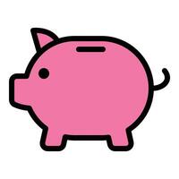 Piggy bank icon flat line style illustration representing saving money and financial planning, suitable for banking, personal finance, and investment-related projects vector