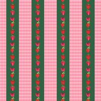 Strawberry Gingham Seamless Pattern, Cute Fruit Vertical Stripe Background vector