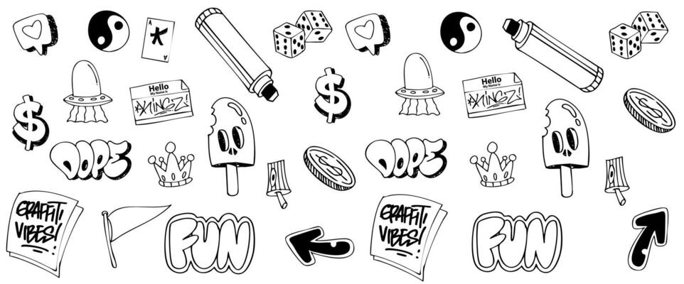 Graffiti background illustration. Doodle hand drawn elements