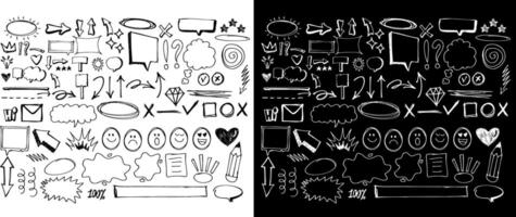 Hand drawn doodle set graffiti elements. Simple sketch line style elements. Doodle arrow, heart, star, clouds, sparkle decoration symbol, icon set, speech bubbles. vector