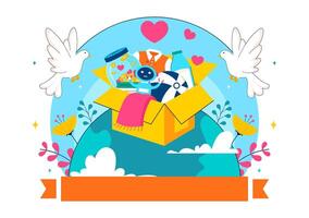 Flat Style Illustration of Charity Support with Donation Package and Helping Hands for International Day vector