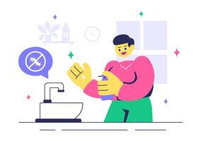 Hygiene and Antibacterial Practices Illustration with Handwashing and Virus Protection in Flat Cartoon Style vector