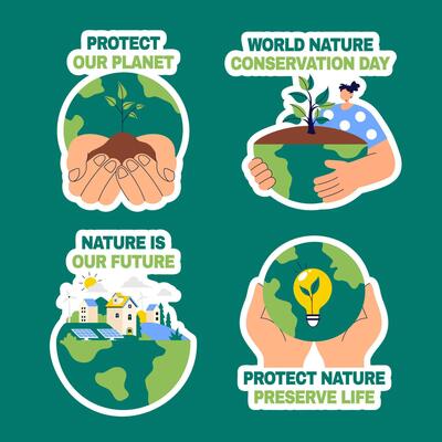 Social Media Awareness Label for Nature Conservation Day in Cute Cartoon Style