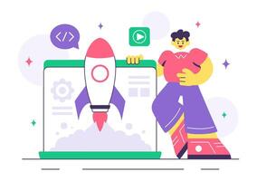 Game Creation Illustration with Coding, Design, and Development Stages vector