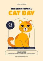 International Cat Day Flyer Design with Cartoon Cats and Colorful Background vector