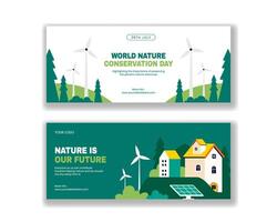 Horizontal Banner Design for World Nature Conservation Day in Flat Style Illustration vector