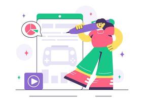 Game Building and Software Development Illustration with Coding Interface vector