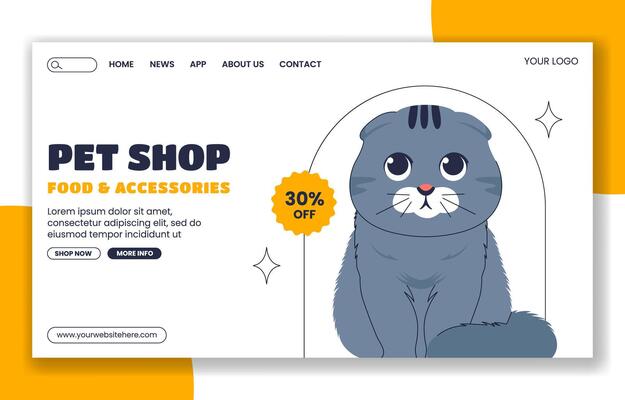 Flat Style Cat Illustration for Animal Day Celebration Social Media Landing Page Templates