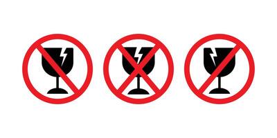 Red Circle Prohibition Signs for Fragile Items. Fragile Item Warning. vector