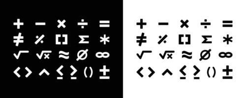 Set of Mathematical Symbols in Black and White. vector