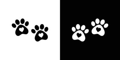 Paw Prints with Hearts, Black and White Design. vector