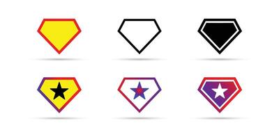 Set of Superhero Shield Icons with Stars in Different Color Variations. vector