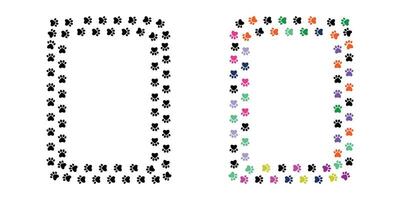 Cute Pets Paw Print Square Frames for Design. Cat or Dog Paw Prints on White Background. vector