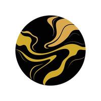 Abstract Golden Swirls on Black Background within a Circular Frame vector