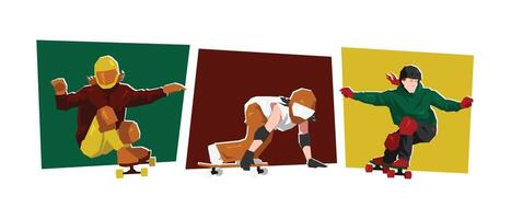 Dynamic skateboarders performing tricks vector
