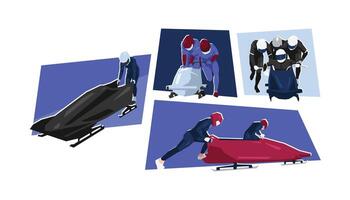 Bobsled team in action preparing their sleds vector