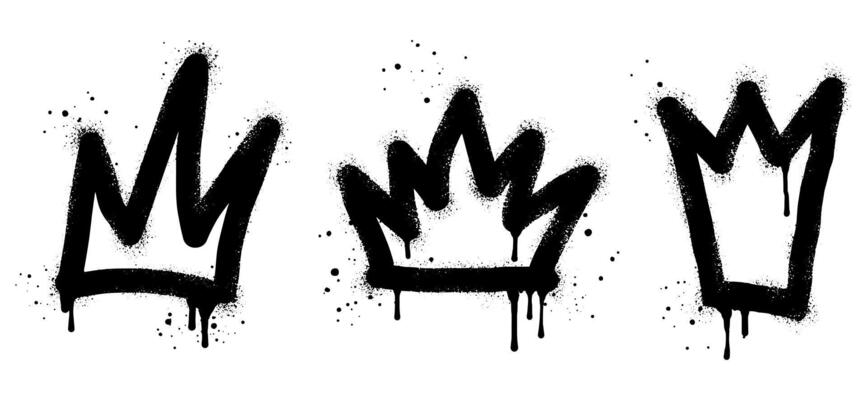 collection of Spray painted graffiti crown sign in black over white. Crown drip symbol isolated on white background