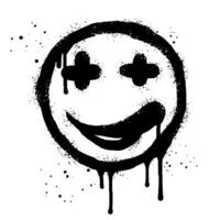 smiling face emoji character. Spray painted graffiti smile face in black over white, vector