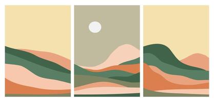Abstract mountain on set with Mountain, Hills, sun. Mid century modern minimalist art print. Abstract backgrounds landscape. use for print art, poster, cover and banner vector