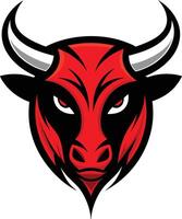 Red Bull Head Logo , with Sharp White Horns, Aggressive Bull Mascot Design in Bold Graphic Style, Powerful Animal Logo Symbol with Intense Expression. vector