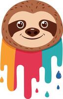 Portrait of Cute Sloth with Colors Dripping - Animal Mammal Wildlife vector