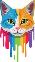 Portrait of Cute Cat Kitten with Fluid Colors Dripping - Mammal Wildlife vector