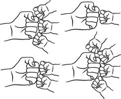 Set of illustrations in line art of father and son, Father's Day celebration background, father and son holding hands, hands in fist vector