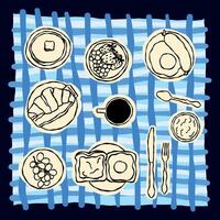 Set of doodle style illustrations of breakfast or picnic, simple food illustrations vector