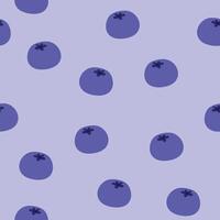 Seamless Blueberry Fruit Pattern, Cute Minimal Flat Illustration on Purple Background for Fabric and Food Design. Illustration 10 eps. vector