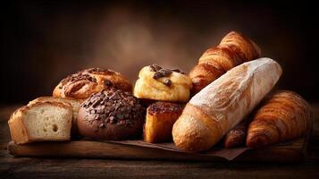 Close-up shot of rustic bakery display image photo