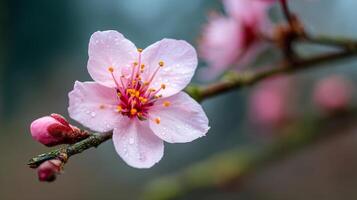 Nature inspired flower on branch in lifelike sharp detail emphasizing nature beauty photo