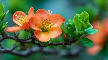 Blooming tree flower in focus with sunlit background emphasizing nature beauty photo
