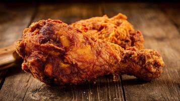Rustic table with-photorealistic fried chicken leg image photo
