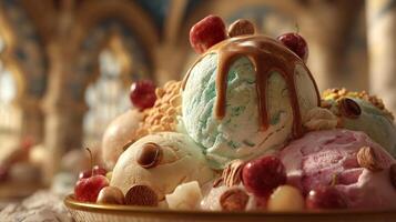 Dessert with smooth rich creamy topping image photo