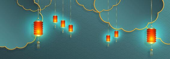 hanging lanterns against a blue background vector