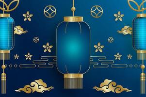 Blue lanterns with golden decorations vector