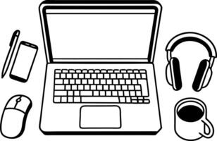 Work from home accessories and digital devices for telecommuting and productivity at home vector