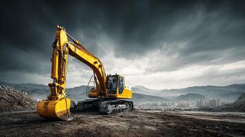 Detailed heavy excavator machinery in sunlight photo