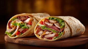 Shawarma filled with grilled chicken and beef image photo