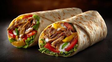 Shawarma roll image with fresh juicy vegetable photo