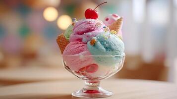 Frozen dessert ice cream photo in stock style with soft shadows