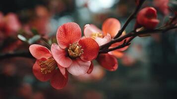 Ultra realistic close up flower photo on tree branch