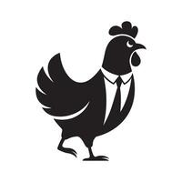 Rooster in a black suit on a white background, illustrating in a simple design vector