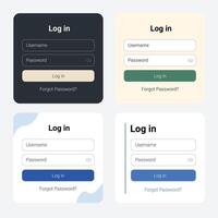 Set of Log In Page forms. Professional and User-friendly web and UI UX design elements. Username and password. vector