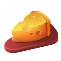 Piece of yellow cheese with holes on a red board. vector