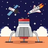 Space colonization, satellite and spaceship travel in space vector