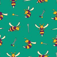 colorful bees and pins pattern vector