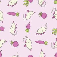 Playful mice and vegetable pattern vector