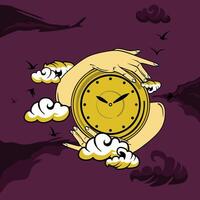 Hands Holding Time Clock Clouds vector