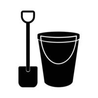 Bucket and Shovel Silhouette Stencil Icon vector